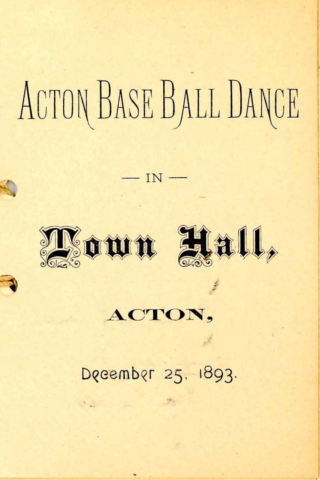 Acton Baseball Dance Card 1893