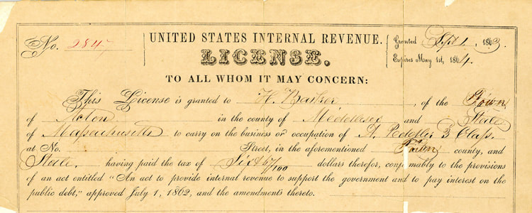 H Barker, 1863 Peddler's License