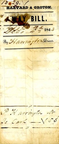 Way Bill, Stagecoach Boston to Groton 1843