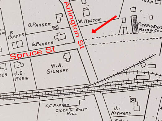Map, Corner of today's Spruce & Arlington Streets, 1889