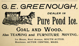 Ad for Greenough's Ice, Acton