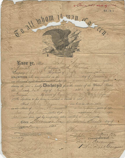 Discharge Paper, John Wayne, 1865