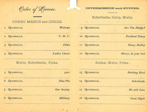 Dance Card list of dances 1885