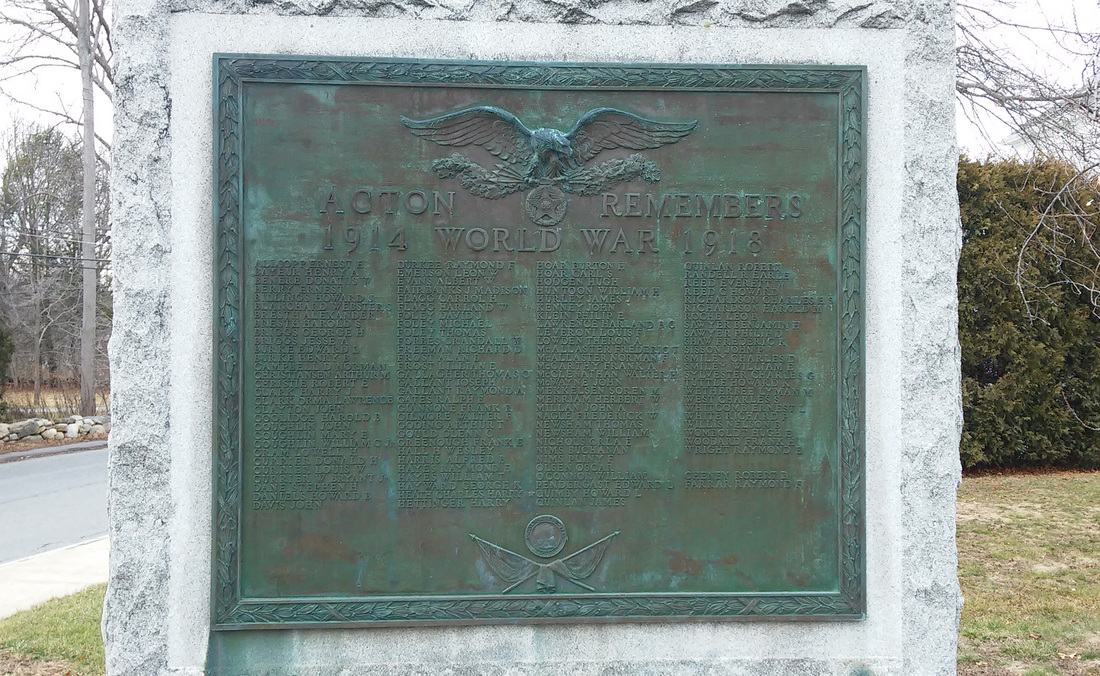 Bronze Plaque on World War I Memorial, Acton, MA
